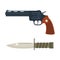 Vector handgun and knife icon.