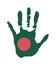 Vector handprint in the form of the flag of Bangladesh.green flag and red circle.