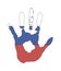 Vector handprint in the form of the flag of Russia. blue, white, red color of the flag