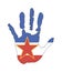 Vector handprint in the form of the flag of Yugoslavia. blue, white, red color of the flag with a star