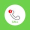 Vector handset flat icon with missed call counter.