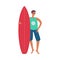 Vector handsome man in sunglasses with surfboard