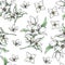 Vector handwork illustration. Drawing of blooming white jasmine with green leaves. Seamless pattern with jasmines for design