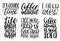 Vector handwritten coffee phrases set. Quotes typography. Calligraphy illustrations for restaurant poster, cafe label.