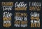 Vector handwritten coffee phrases set. Quotes typography. Calligraphy illustrations for restaurant poster, cafe label.