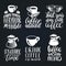 Vector handwritten coffee phrases set. Quotes typography with cups and kettles images. Calligraphy illustrations.