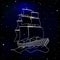 Vector handwritten ship sailing across  starry sky in deep space