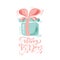 Vector Handwritting Happy Birthday calligraphic lettering text for greeting card with hand drawn gift box with bow for