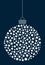Vector hanging abstract Christmas ball consisting of asterisk, flower icons on a dark blue background.