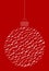 Vector hanging abstract Christmas ball consisting of deer icons on red background.