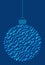 Vector hanging abstract Christmas ball consisting of fir tree icons on blue background.