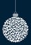 Vector hanging abstract Christmas ball consisting of heart icons on a dark blue background.