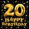 Vector happy birthday 20 years golden twenty balloon anniversary logo celebration with confetti