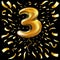 Vector happy birthday Gold number three metallic balloon. 3 Party decoration. Anniversary sign for holiday, celebration, carnival,