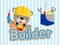 Vector of happy builder cartoon with tools