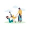 Vector Happy Family Spending Time Outdoors Illustration, Colorful Graphic Art Young Family, Mother and Father and Three