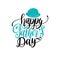 Vector Happy Fathers Day calligraphic inscription for greeting card etc. Hand lettering illustration with bowler hat.