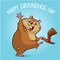 Vector happy groundhog. Groundhog day design with cute groundhog waving. Vector