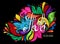 Vector Happy Holi Template with Multicolor Colorful Stains on Black Background