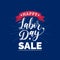 Vector Happy Labor Day Sale card. Poster with hand lettering of national american holiday. Special offer banner.