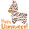 Vector Happy Llamaween Llama Mummy Costume Illustration