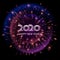 Vector. Happy New Year 2020. Dark abstract background. The explosion fireworks.  Bright burst of festive fireworks.