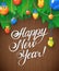 Vector Happy New Year Message and objects on wood background.