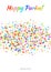 Vector Happy Purim carnival text with colorful rainbow colors paper confetti cloud strip isolated on white background.