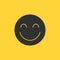 Vector happy smile icon. Vector emoticon. black smile. Yellow background. Isolated emoticon icon.