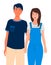 Vector happy smiling couple or friends posing for photo. People close up. Flat illustration