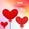 Vector Happy Valentine\\\'s Day greeting card with three decorated origami hearts.