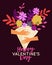 Vector Happy Valentine`s Day illustration with hands holding bouquet of flowers. Trendy greeting card, poster
