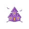 Vector Haunted House. Colorful flat Halloween icon, Thin line art design, Vector illustration