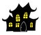 Vector Haunted House glyph illustration. Black groovy Halloween house with yellowe light in the windows