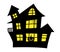 Vector Haunted House glyph illustration for Halloween. Black groovy Halloween house with yellowe light in the windows