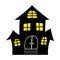 Vector Haunted House simple Halloween illustration. Black groovy house with yellowe light in the windows