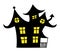 Vector Haunted House simple illustration. Black groovy house with yellowe light in the windows
