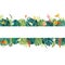Vector Hawaiian Polynesian Summer beautiful jungle exotic leaves banner with copy space. Botanical summer hibiscus, heliconia,