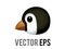 Vector head of black penguin icon with white belly, orange month