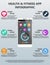 Vector Health And Fitness Smart Phone Application Infographic Featuring Six Buttons With Corresponding Information Areas