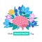 Vector healthy brain on flowers. Illustration for label of medicine, advertisement poster or banner