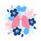 Vector healthy lungs on flowers. Illustration for label, advertisement of pulmonary medicine, poster or banner