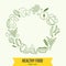 Vector healthy rich fiber foods line icons wreath