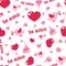 Vector heart, brid, baloon with text seamless