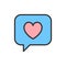 Vector heart in chat, positive feedback, like flat color line icon.