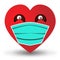 Vector heart with eyes in a medical face mask. Valentine`s day concept during the pandemic