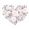 Vector heart of roses. Hand drawn vintage engraved style flowers. Pastel rose color.