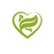 Vector heart shape illustration composed with green leaves. Living in harmony with nature concept, green health idea symbol.