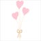 Vector heart shaped balloon united with gold ribbon,three pink balloons for Valentine's day,Birthday or Wedding