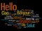 Vector hello or greeting international word cloud in different languages or multilingual